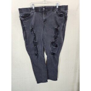 Torrid Bombshell Skinny Jeans 26R Plus Black Distressed Premium Stretch Ripped